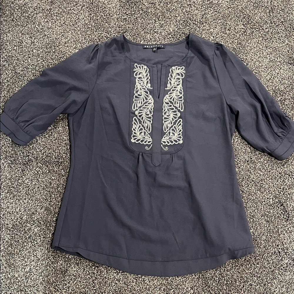 Brixon Ivy Grey Blouse with metallic Embroidery